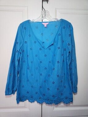 Lilly Pulitzer Blue Eyelet Peasant Top - Women